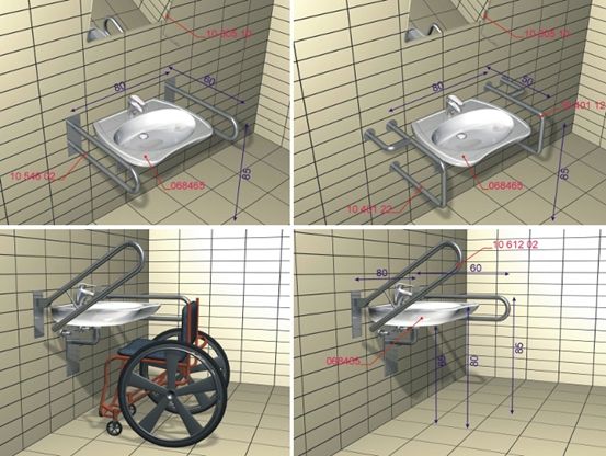 Umywalka w łazience dostosowanej dla osób niepełnosprawnych